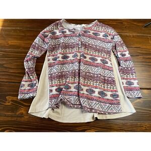 WF Sweater, Women's Size Large, Cream Pink, Multicolor, Aztec, Long-Sleeved